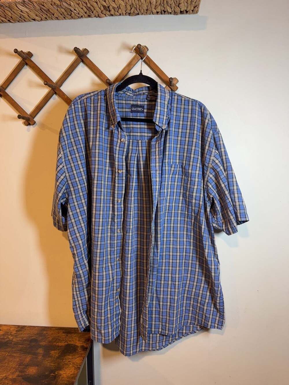 Puritan Men's XL Blue Plaid Short Sleeve Button Down Shirt